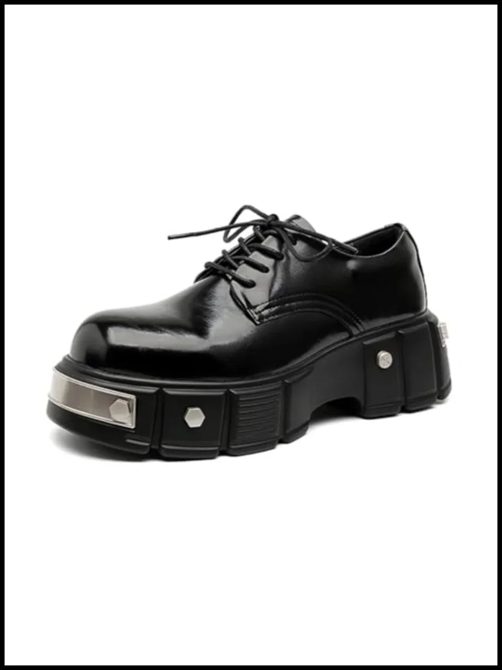Faux Leather Platform Oxfords Goth Punk Motorcycle Shoes with Metal